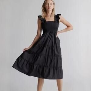Quince 100% Organic Cotton Black Smocked Midi Dress - Black - Size S